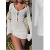 image:imageGORGLITTER Womens Crochet Bikini Cover Up Dress Cut Out Long Sleeve Beach Bathing Suit Swimsuit OutfitsWhite