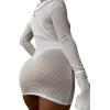 image:imageGORGLITTER Womens Crochet Bikini Cover Up Dresses Long Sleeve Beach Bathing Suit Swimsuit Coverups Dress Summer 2025White