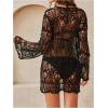 image:imageGORGLITTER Womens Crochet Cover Up Dress Bell Long Sleeve Knit See Though Sheer Punk Grunge Dresses Summer OutfitsBlack