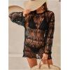 image:imageGORGLITTER Womens Crochet Cover Up Dress Bell Long Sleeve Knit See Though Sheer Punk Grunge Dresses Summer OutfitsBlack