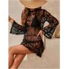 image:imageGORGLITTER Womens Crochet Cover Up Dress Bell Long Sleeve Knit See Though Sheer Punk Grunge Dresses Summer OutfitsBlack