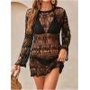 image:imageGORGLITTER Womens Crochet Cover Up Dress Bell Long Sleeve Knit See Though Sheer Punk Grunge Dresses Summer OutfitsBlack