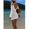 image:imageGORGLITTER Womens Crochet Dress Cover Up Swimsuit Boho Long Sleeve Bikini Beach Bathing Suit Coverup SwimwearWhite