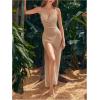 image:imageGORGLITTER Womens Crochet Halter Bathing Suit Coverups Dresses Backless Beach Bikini Swim Suit Cover Up for SwimwearKhaki