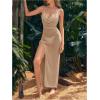 image:imageGORGLITTER Womens Crochet Halter Bathing Suit Coverups Dresses Backless Beach Bikini Swim Suit Cover Up for SwimwearKhaki
