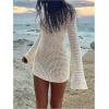 image:imageGORGLITTER Womens Crochet Swimsuit Coverup Dress Long Sleeve Cut Out Beach Bikini Bathing Suit Cover Ups SwimwearWhite
