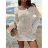 image:imageGORGLITTER Womens Crochet Swimsuit Coverup Dress Long Sleeve Cut Out Beach Bikini Bathing Suit Cover Ups SwimwearWhite
