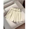 image:imageGORGLITTER Womens Dress Shorts Pleated Wide Leg Baggy High Waisted Casual Work Office Trouser Shorts with BeltBeige