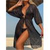 image:imageGORGLITTER Womens Mesh Swimsuit Coverup 34 Sleeve Drawstring Bikini Bathing Suit Swim Suits Beach Cover Ups KimonosBlack
