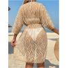 image:imageGORGLITTER Womens Mesh Swimsuit Coverup 34 Sleeve Drawstring Bikini Bathing Suit Swim Suits Beach Cover Ups KimonosCoffee Brown