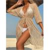 image:imageGORGLITTER Womens Mesh Swimsuit Coverup 34 Sleeve Drawstring Bikini Bathing Suit Swim Suits Beach Cover Ups KimonosCoffee Brown