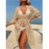image:imageGORGLITTER Womens Mesh Swimsuit Coverup 34 Sleeve Drawstring Bikini Bathing Suit Swim Suits Beach Cover Ups KimonosCoffee Brown