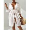 image:imageGORGLITTER Womens Mesh Swimsuit Coverup 34 Sleeve Drawstring Bikini Bathing Suit Swim Suits Beach Cover Ups KimonosWhite