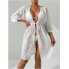 image:imageGORGLITTER Womens Mesh Swimsuit Coverup 34 Sleeve Drawstring Bikini Bathing Suit Swim Suits Beach Cover Ups KimonosWhite