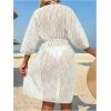 image:imageGORGLITTER Womens Mesh Swimsuit Coverup 34 Sleeve Drawstring Bikini Bathing Suit Swim Suits Beach Cover Ups KimonosWhite