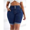 image:imageGORGLITTER Womens Plus Size Jean Shorts Stretchy High Waist Roll Hem Denim Bermuda Shorts Bottoms Dressy CasualBlue