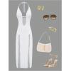 image:imageGORGLITTER Womens Textured Double Slit Beach Cover Ups Dress Cutout Deep V Halter Crochet Swimwear CoverupsWhite
