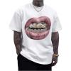 image:imageGORGLITTER Mens Lip Pattern Graphic Tees Loose Short Sleeve Crewneck T Shirts Streetwear TopWhite Letter