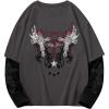 image:imageGORGLITTER Mens Y2k Goth Shirt Jersey Letter Graphic Color Block Oversized Long Sleeve Crewneck Vacation Tee TopsGrey