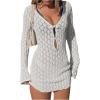 image:imageGORGLITTER Womens Crochet Bikini Cover Up Dress Cut Out Long Sleeve Beach Bathing Suit Swimsuit OutfitsWhite