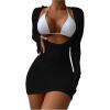 image:imageGORGLITTER Womens Crochet Bikini Cover Up Dresses Long Sleeve Beach Bathing Suit Swimsuit Coverups Dress Summer 2025Black