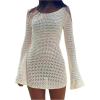 image:imageGORGLITTER Womens Crochet Swimsuit Coverup Dress Long Sleeve Cut Out Beach Bikini Bathing Suit Cover Ups SwimwearWhite