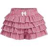 image:imageGORGLITTER Womens Gingham Shorts Bow Cute Y2K Layered High Waisted Ruffle Mini Shorts Micro BoyshortsRed and White