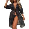image:imageGORGLITTER Womens Mesh Swimsuit Coverup 34 Sleeve Drawstring Bikini Bathing Suit Swim Suits Beach Cover Ups KimonosBlack