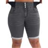image:imageGORGLITTER Womens Plus Size Jean Shorts Stretchy High Waist Roll Hem Denim Bermuda Shorts Bottoms Dressy CasualDark Grey