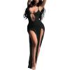 image:imageGORGLITTER Womens Textured Double Slit Beach Cover Ups Dress Cutout Deep V Halter Crochet Swimwear CoverupsBlack