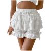 image:imageGORGLITTER Womens Y2k Ruffle Bloomer Lace Shorts Coquette Lolita Elastic Waist Layered Mini ShortsWhite