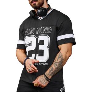 image:imageGORGLITTER Mens Letter Graphic T Shirts Oversized Short Sleeve Round Neck T ShirtBlack Letter