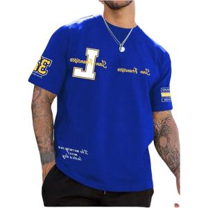 image:imageGORGLITTER Mens Letter Graphic T Shirts Oversized Short Sleeve Round Neck T ShirtBlue