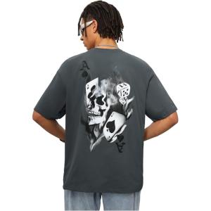 image:imageGORGLITTER Mens Lip Pattern Graphic Tees Loose Short Sleeve Crewneck T Shirts Streetwear TopDark Grey Skull  Letter