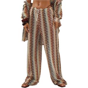 image:imageGORGLITTER Womens Boho Beach Cover Up Pants Crochet Low Rise Wide Leg Trousers Baggy Colorful Bottoms Festival OutfitsMulticolor