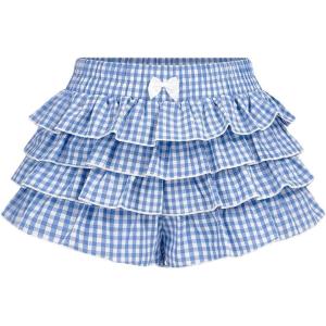 image:imageGORGLITTER Womens Gingham Shorts Bow Cute Y2K Layered High Waisted Ruffle Mini Shorts Micro BoyshortsBlue and White