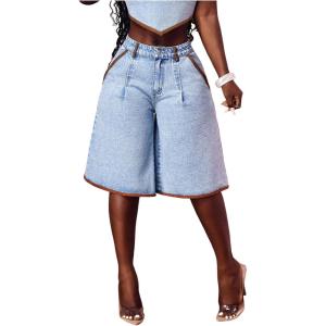 image:imageGORGLITTER Womens Jean Denim Shorts Jorts Y2k Wide Leg Baggy Long Jeans Low Rise Loose Fit Bermuda Trouser ShortsBlue