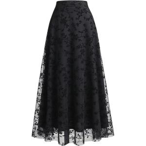 image:imageGORGLITTER Womens Y2k Ren Faire Skirt Boho Mesh Sheer Goth Flowy High Waist Long Church Skirts Going Out OutfitsBlack