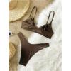 image:imageGORGLITTER Womens 2 Piece Bathing Suits Summer Beach High Waisted Metal Bikini Sets Tummy Control Swimsuit SwimwearCoffee Brown