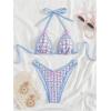 image:imageGORGLITTER Womens 2 Piece Swimsuit Floral Bikinis Sets Gingham Bow Halter Triangle High Cut Thong Beach Bathing SuitPink Blue White