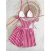 image:imageGORGLITTER Womens 3 Piece Bikini Shorts Set Summer Beach Striped Halter Triangle Thong String Swimsuit with CoverupsPink