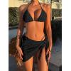image:imageGORGLITTER Womens 3 Piece Swimsuits Halter Triangle String Bikini Set with Beach Skirt Swimwear SetBlack