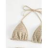 image:imageGORGLITTER Womens 3 Piece Swimsuits Halter Triangle String Bikini Set with Beach Skirt Swimwear SetKhaki