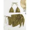 image:imageGORGLITTER Womens 3 Piece Swimsuits Halter Triangle String Bikini Set with Beach Skirt Swimwear SetMustard Yellow