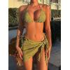 image:imageGORGLITTER Womens 3 Piece Swimsuits Halter Triangle String Bikini Set with Beach Skirt Swimwear SetMustard Yellow
