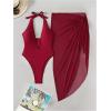 image:imageGORGLITTER Womens Bathing Suits Deep V Neck Halter Tie Backless Sexy One Piece Swimsuit with Cover Up SkirtBurgundy