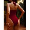 image:imageGORGLITTER Womens Bathing Suits Deep V Neck Halter Tie Backless Sexy One Piece Swimsuit with Cover Up SkirtBurgundy