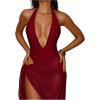 image:imageGORGLITTER Womens Bathing Suits Deep V Neck Halter Tie Backless Sexy One Piece Swimsuit with Cover Up SkirtBurgundy