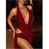 image:imageGORGLITTER Womens Bathing Suits Deep V Neck Halter Tie Backless Sexy One Piece Swimsuit with Cover Up SkirtBurgundy