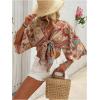 image:imageGORGLITTER Womens Boho Tie Front Crop Tops 34 Length Sleeve Paisley Blouse ShirtBrown Paisley